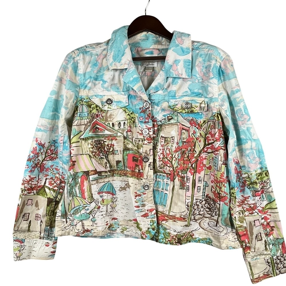 Christopher & Banks Womens L Stretch Denim Jacket European Street Cotton Buttons